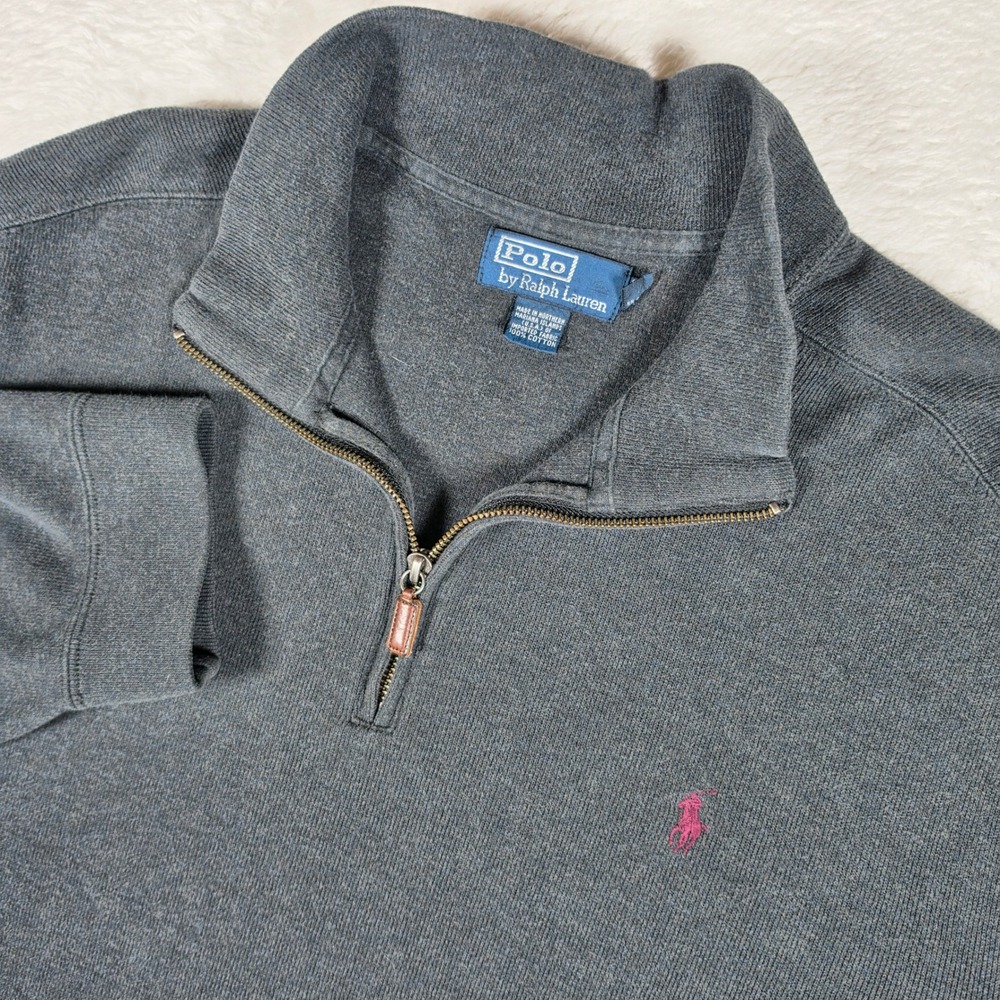 Polo Ralph Lauren 1/4 Zip Mens XXL Gray Made in USA Mock Neck Pullover Sweater